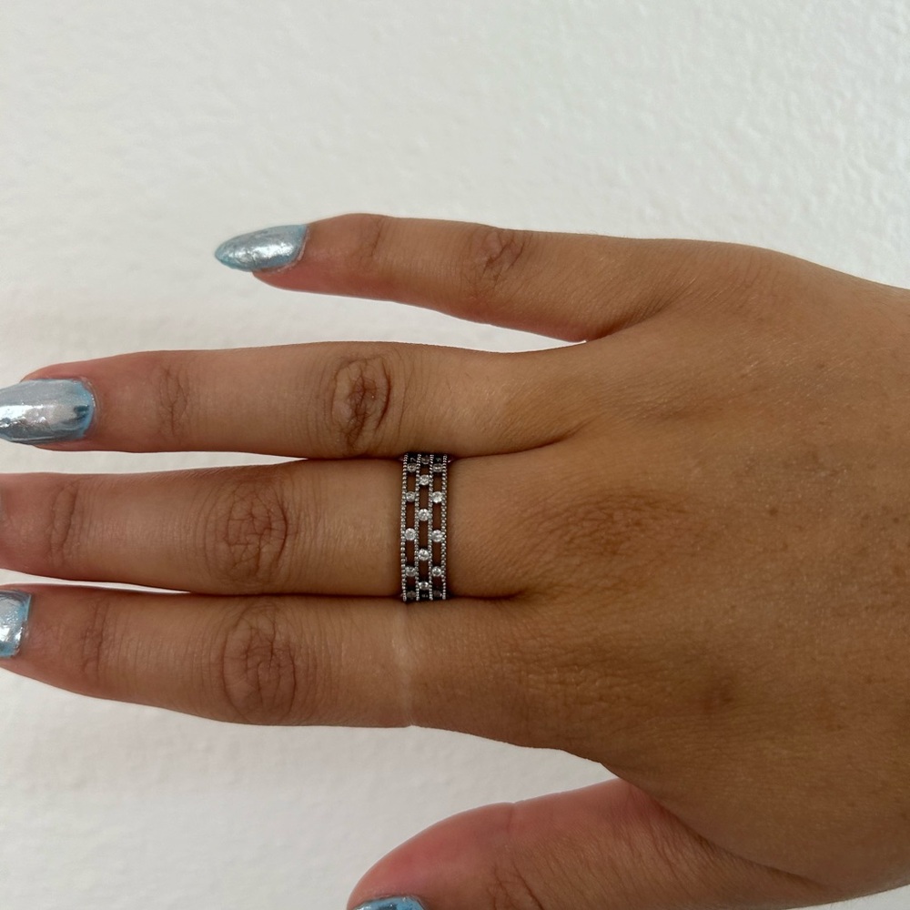 Floating Diamond Stackable Sterling Silver Ring - image 3